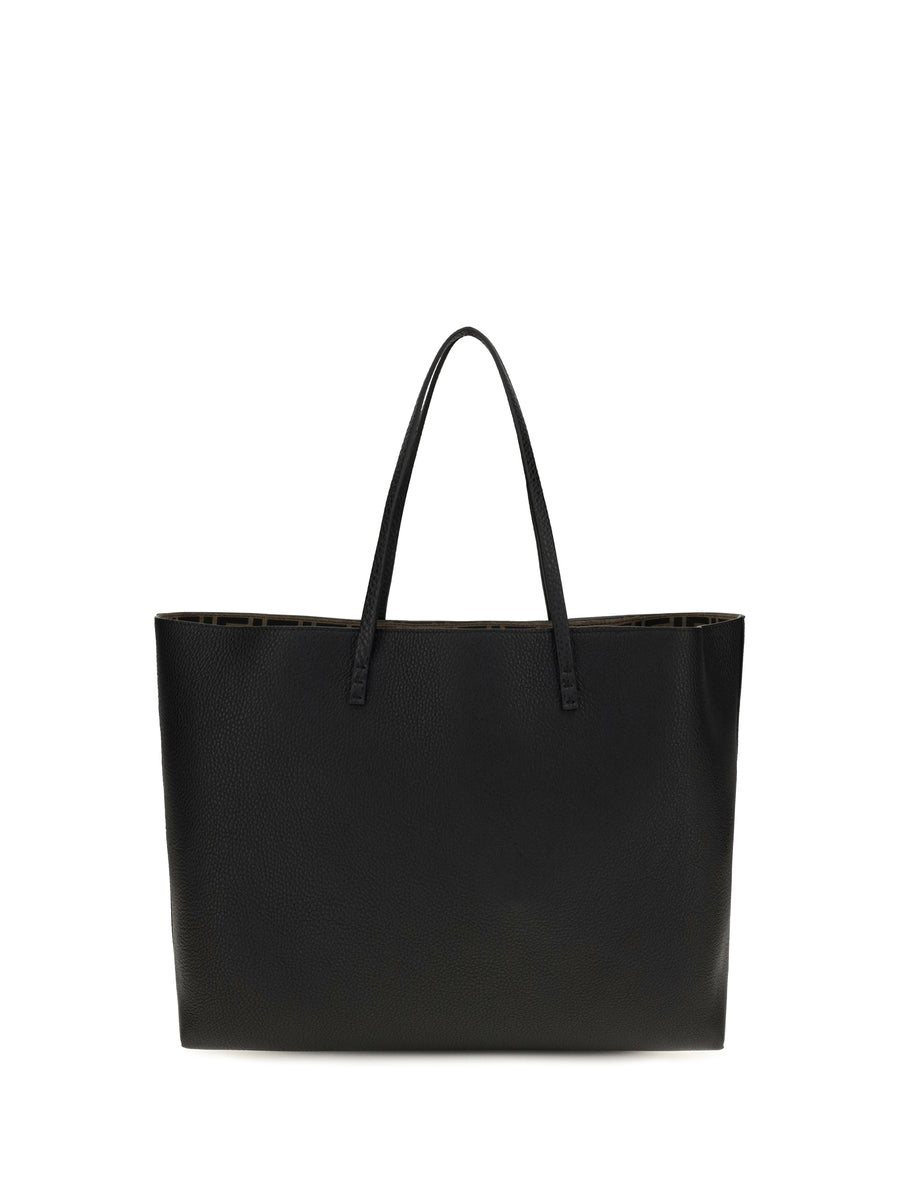 Medium Roll Roman Leather Shopping Bag Nero+moro Calf Bos Taurus Shoulder