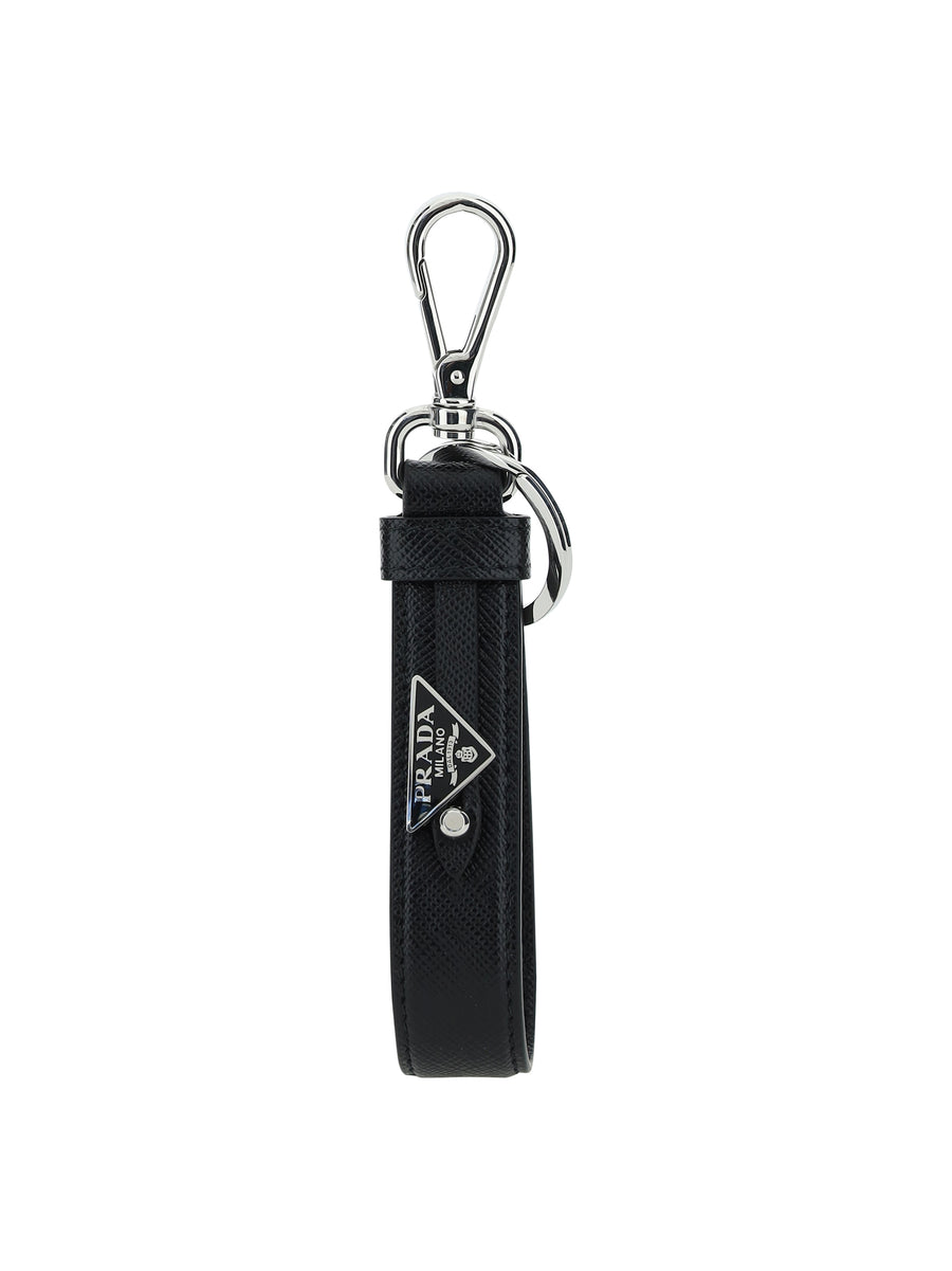 Prada 30% stainless steel; 70% calf leather key case in black