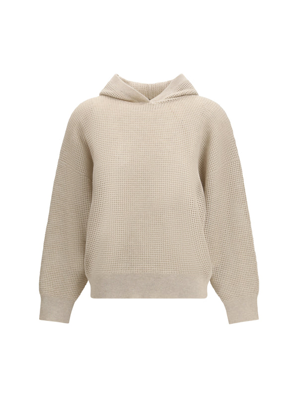 Brunello Cucinelli 100% Kashmir/Capra Hircus with fine lamé thread detailing hooded sweatshirt in beige