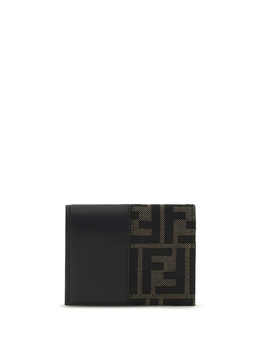 Ff Jacquard Card Holder Nero+tabacco Moro Polyester; Cotton Wallet