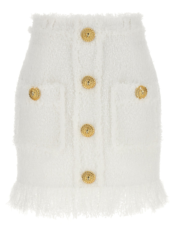 Button tweed skirt White Polyamide