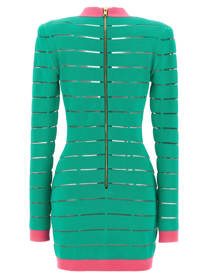 Two-tone knit dress Green Viscose Polyester Polyamide