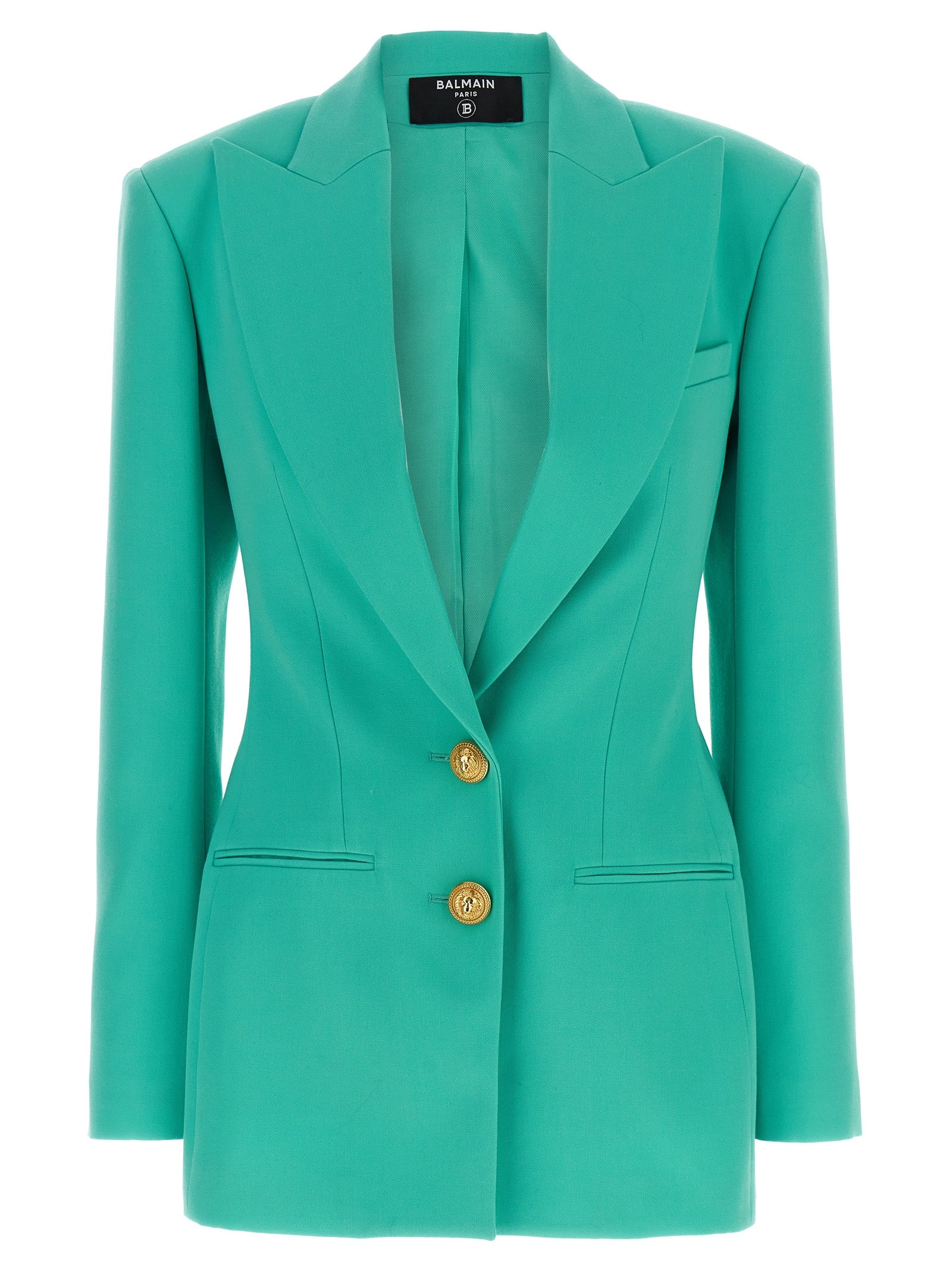 Logo button double-breasted blazer Light Blue Wool Blazer, Suits