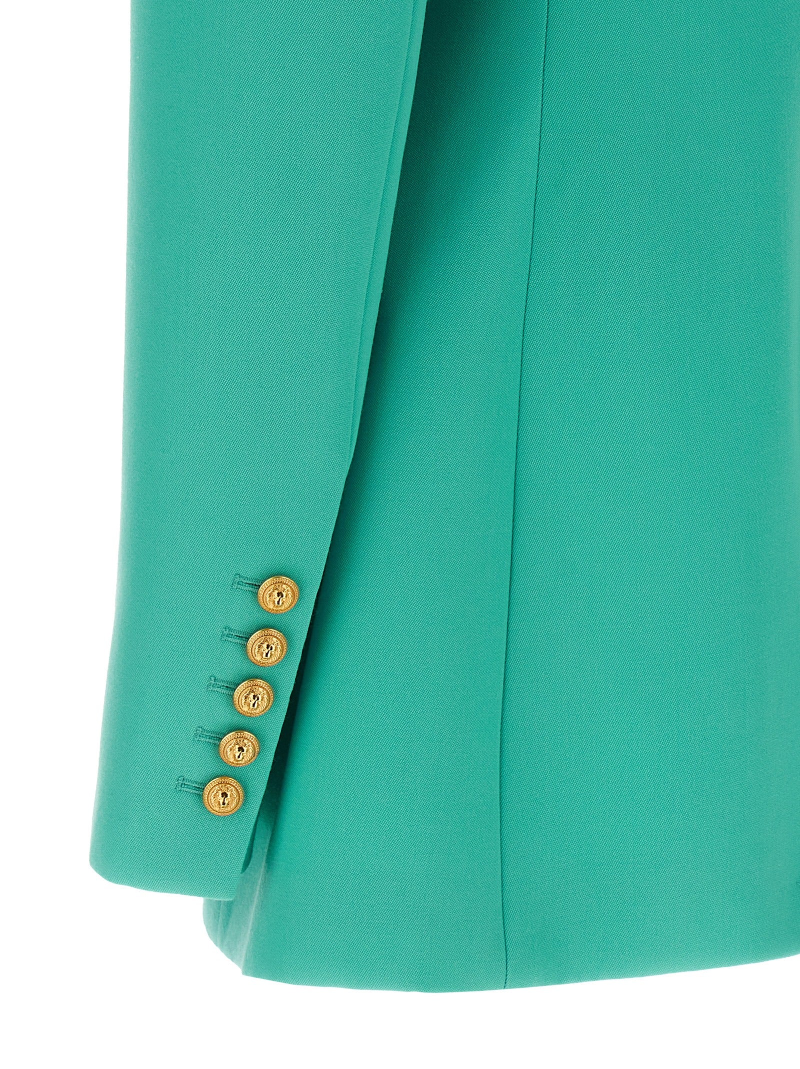 Logo button double-breasted blazer Light Blue Wool Blazer, Suits