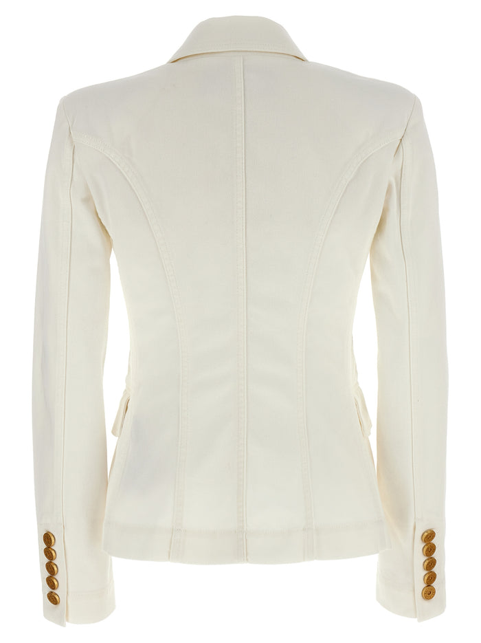 Double-breasted denim blazer White Cotton Blazer, Suits