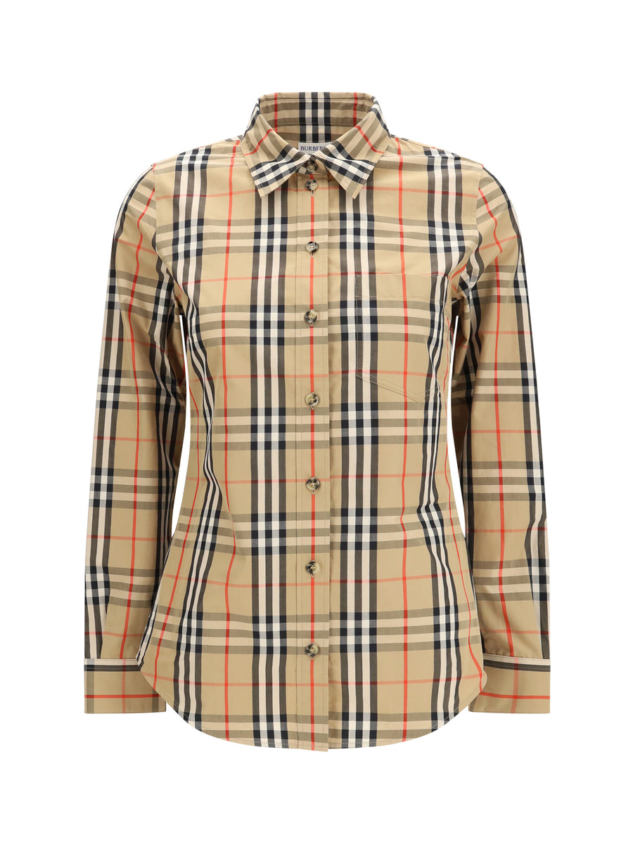 Shirt Stretch Cotton Check Archive Beige