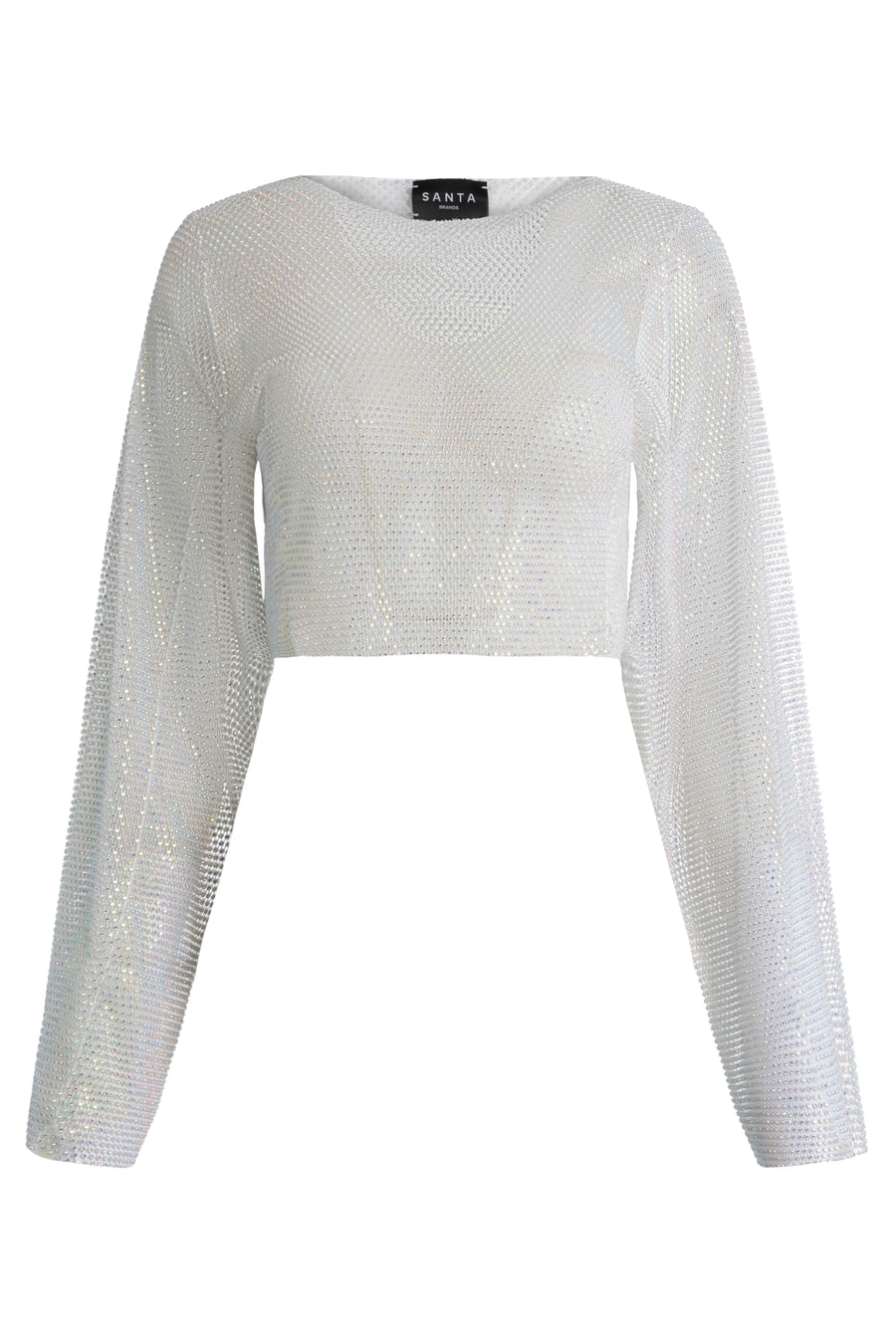 Open-Knit Top With Rhinestones White Polyester Tops