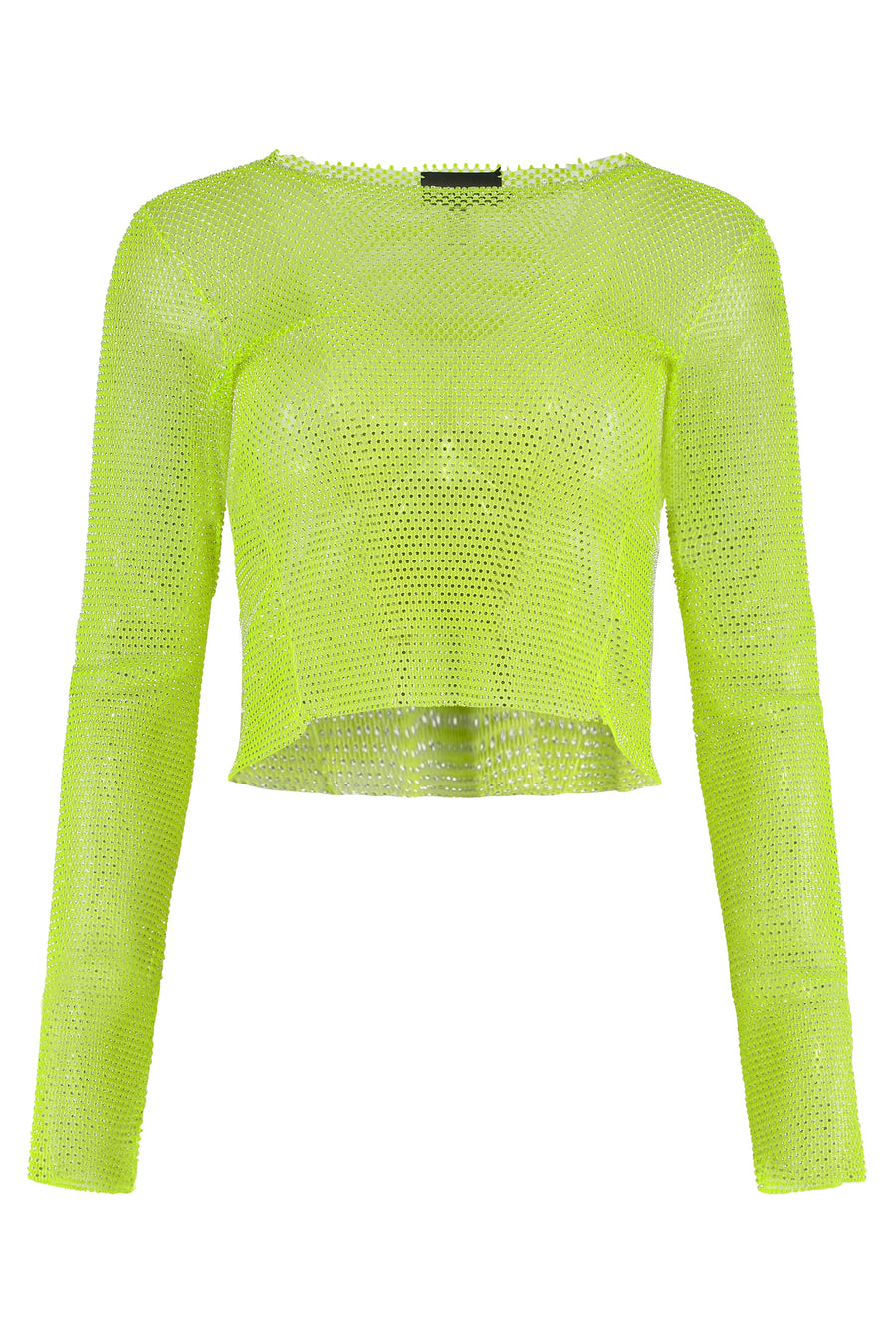 Open-Knit Top With Rhinestones Green Polyester Tops