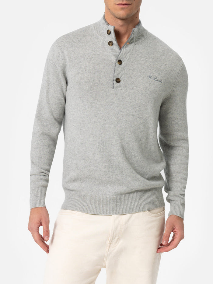 Light Grey Blended Cashmere Polo Knitwear