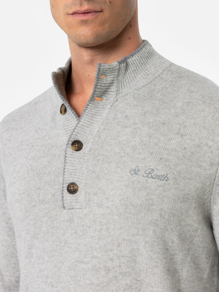 Light Grey Blended Cashmere Polo Knitwear