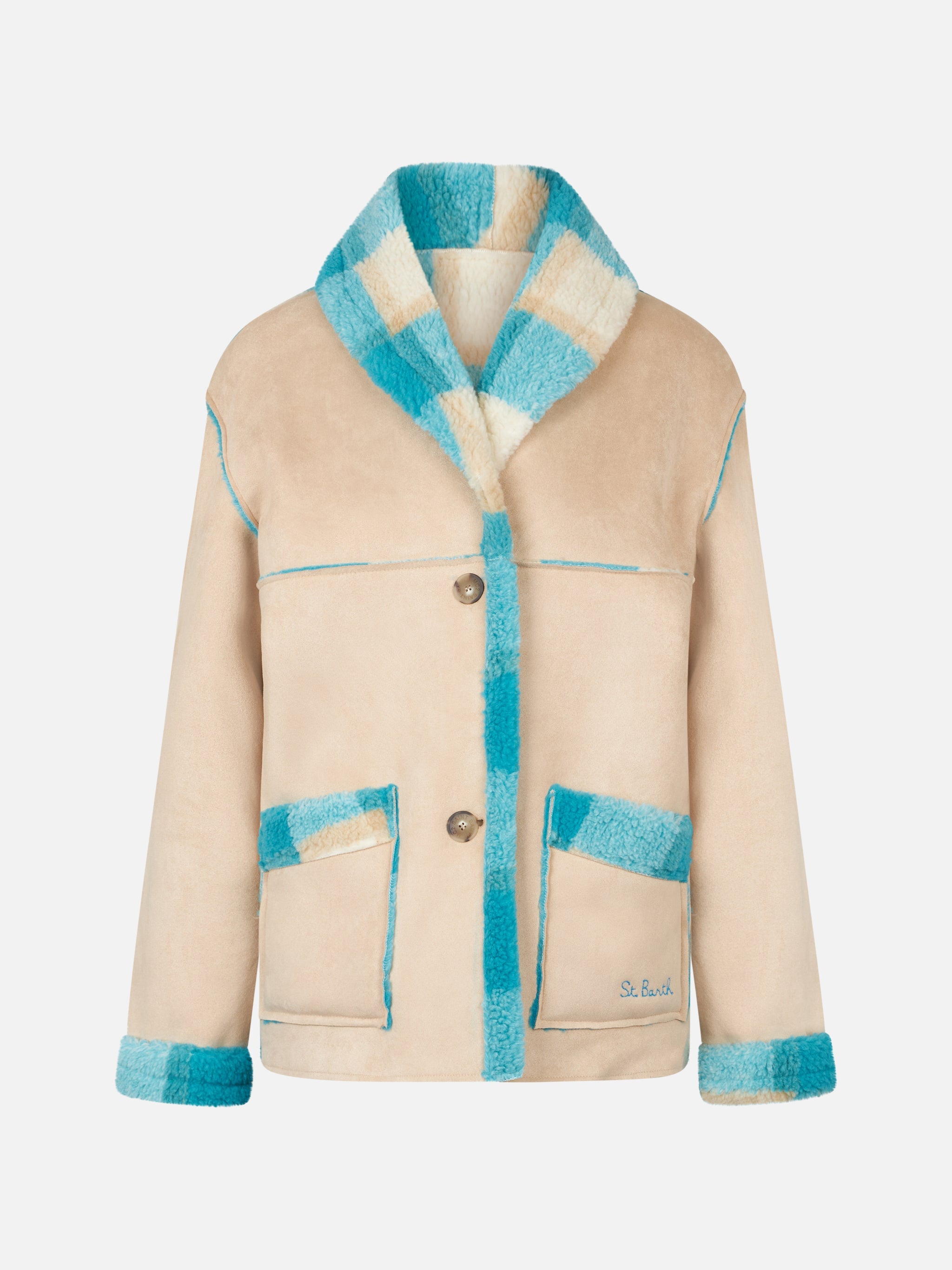 Dorys Reversible Shearling-Effect Jacket With Tartan Print White Coat