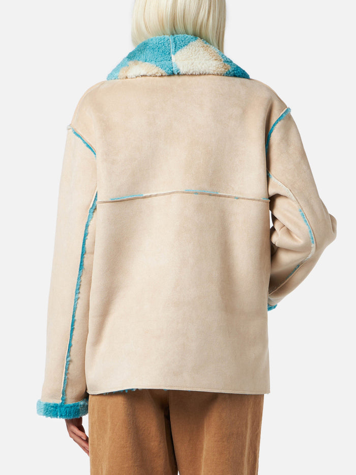 Dorys Reversible Shearling-Effect Jacket With Tartan Print White Coat