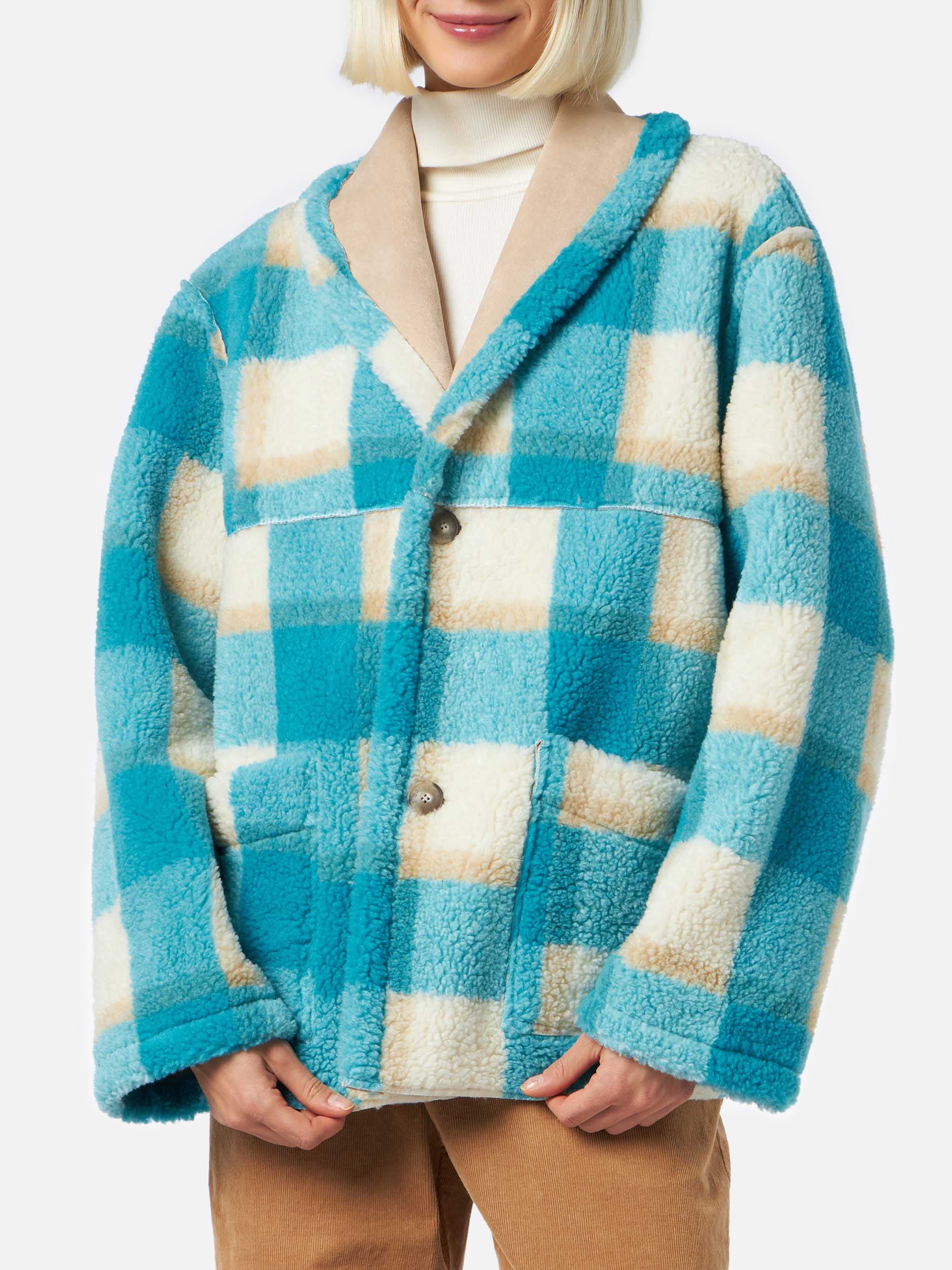 Dorys Reversible Shearling-Effect Jacket With Tartan Print White Coat