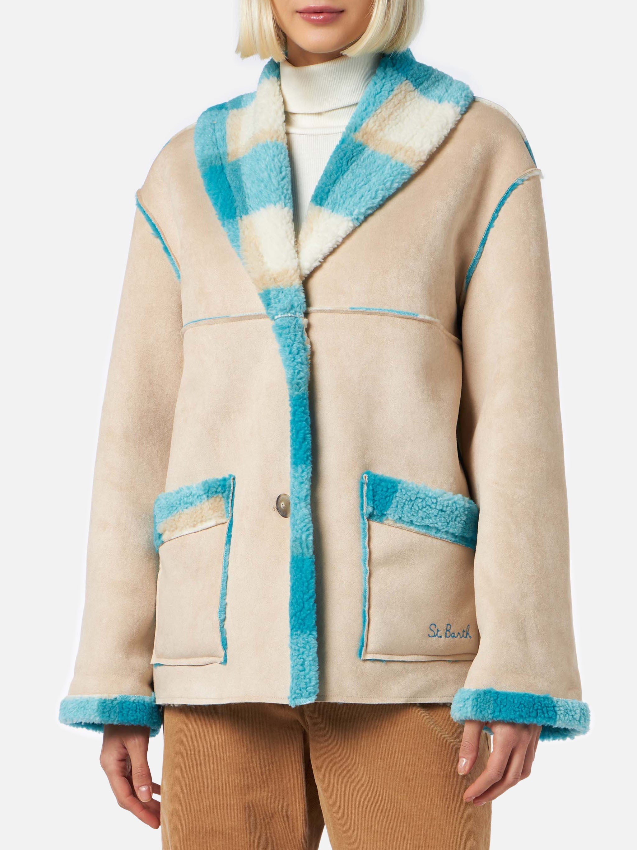 Dorys Reversible Shearling-Effect Jacket With Tartan Print White Coat