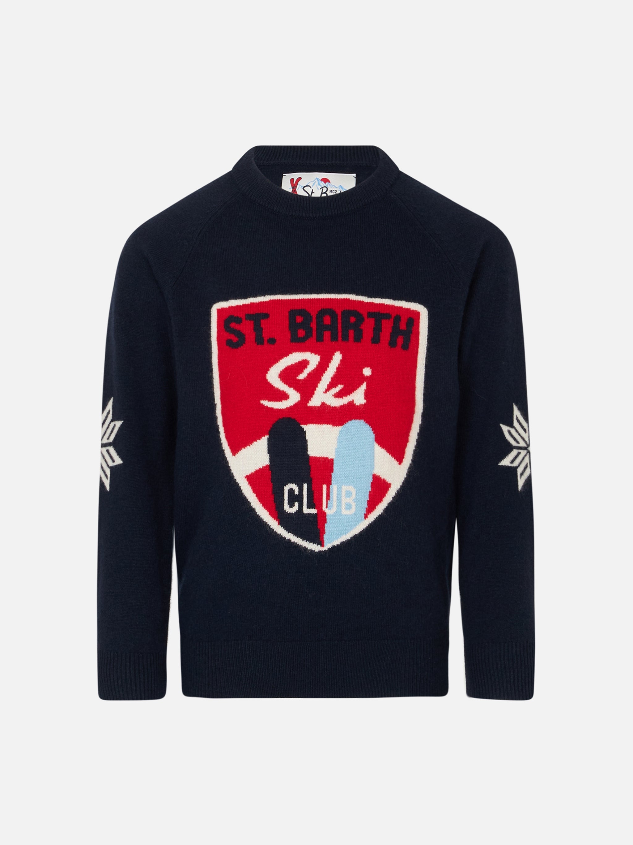 Boy Crewneck Sweater With St. Barth Ski Club Print Blue