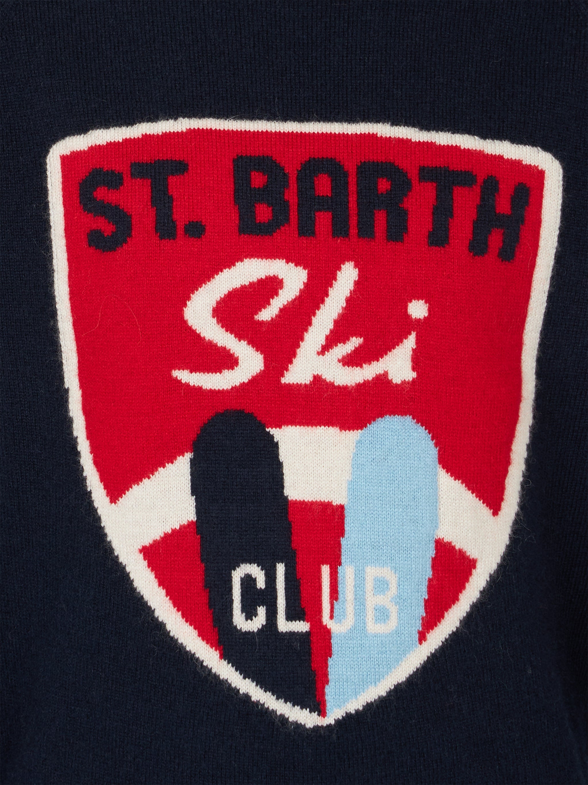 Boy Crewneck Sweater With St. Barth Ski Club Print Blue