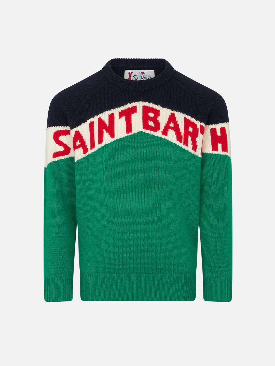 Boy Crewneck Sweater With Saint Barth Print Green