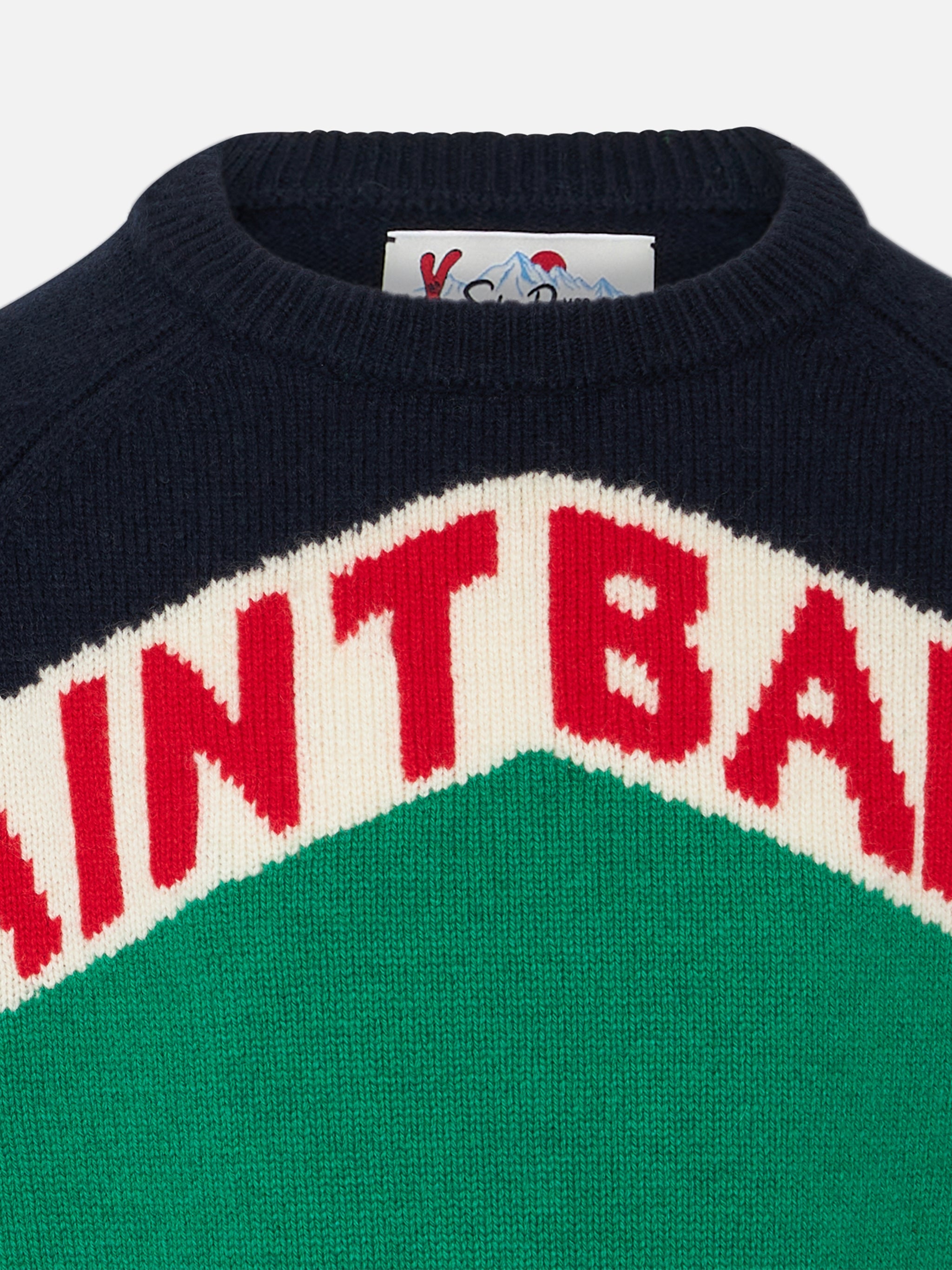Boy Crewneck Sweater With Saint Barth Print Green