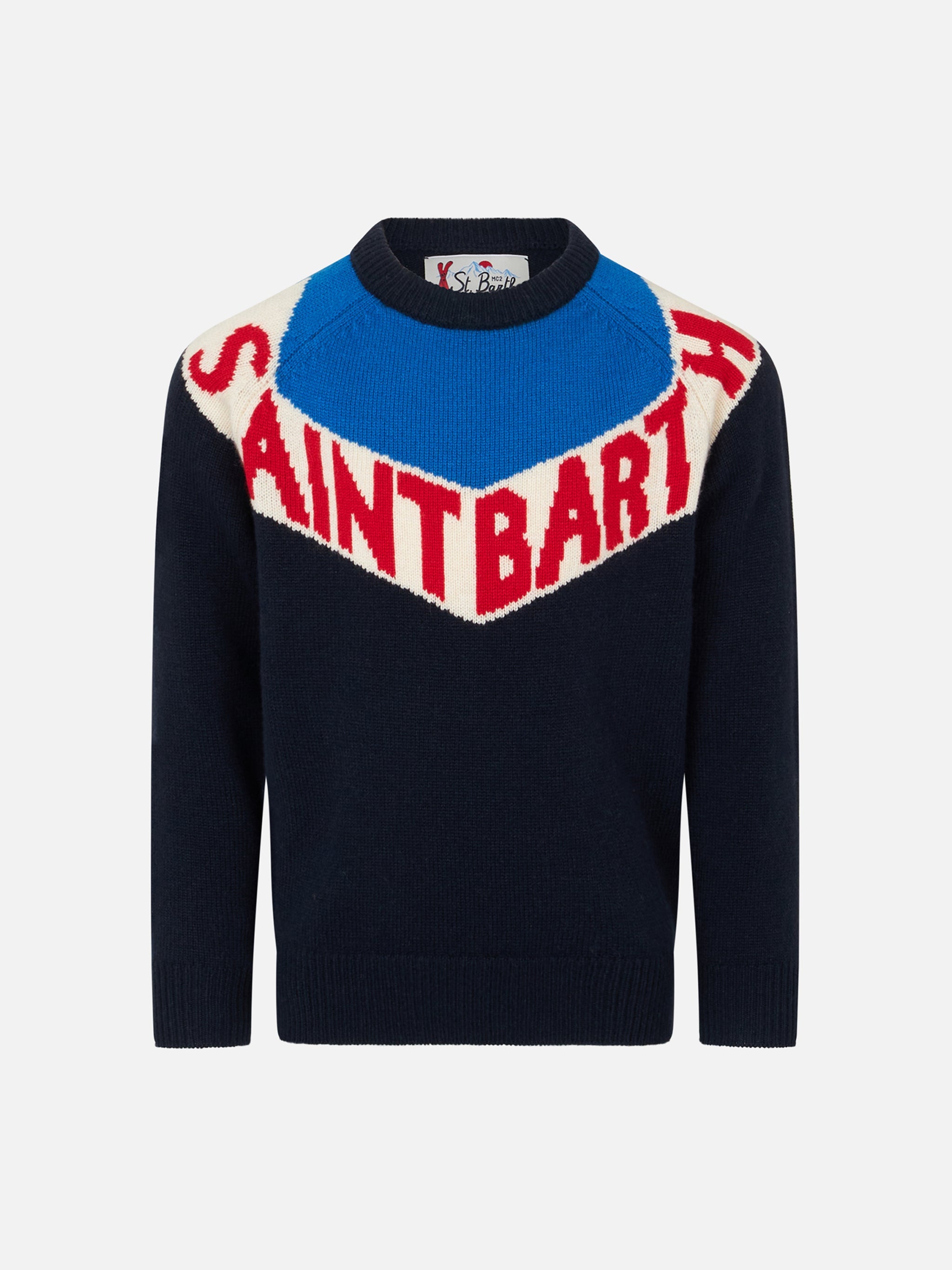 Boy Crewneck Sweater With Saint Barth Print Blue