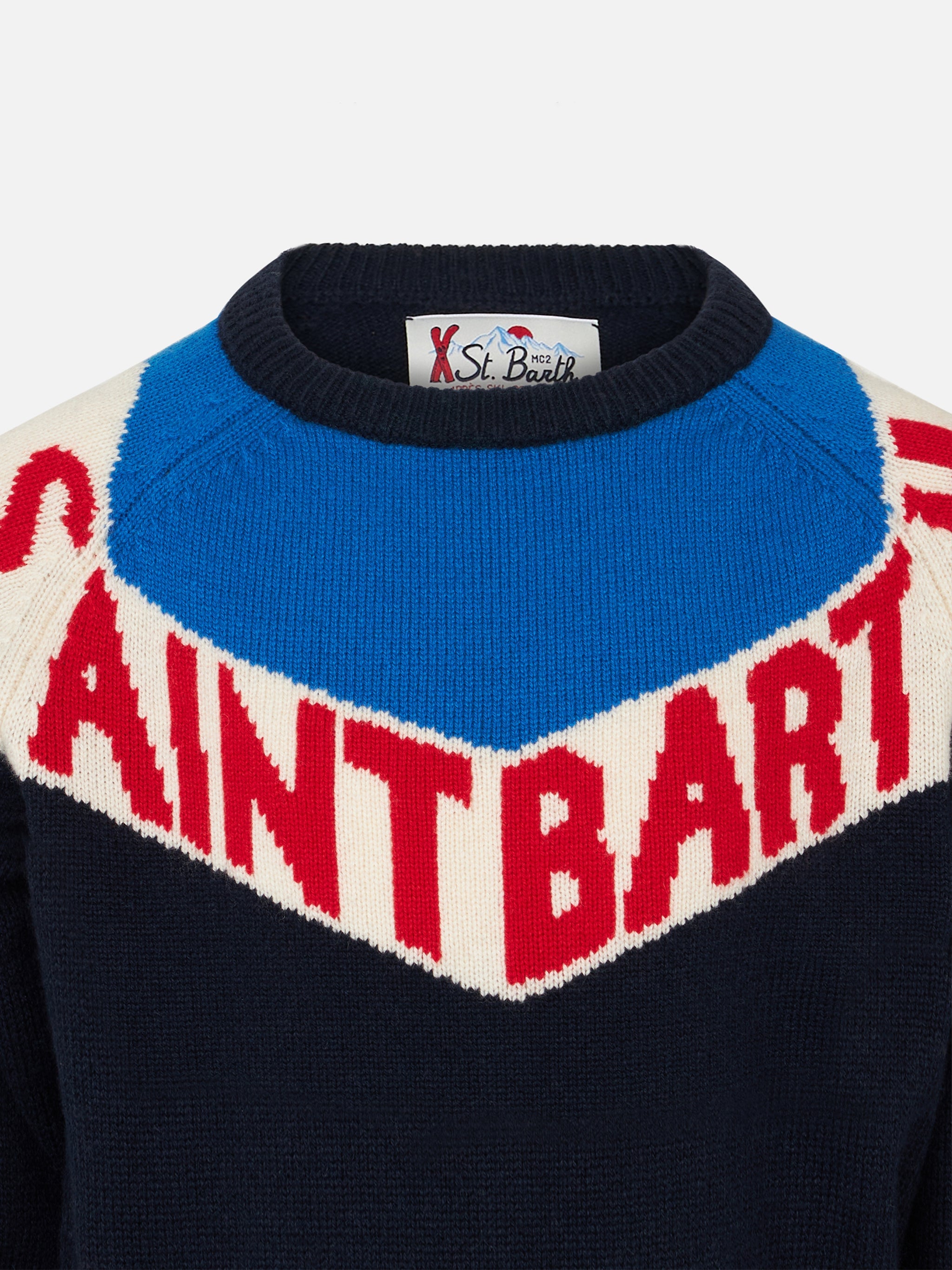 Boy Crewneck Sweater With Saint Barth Print Blue