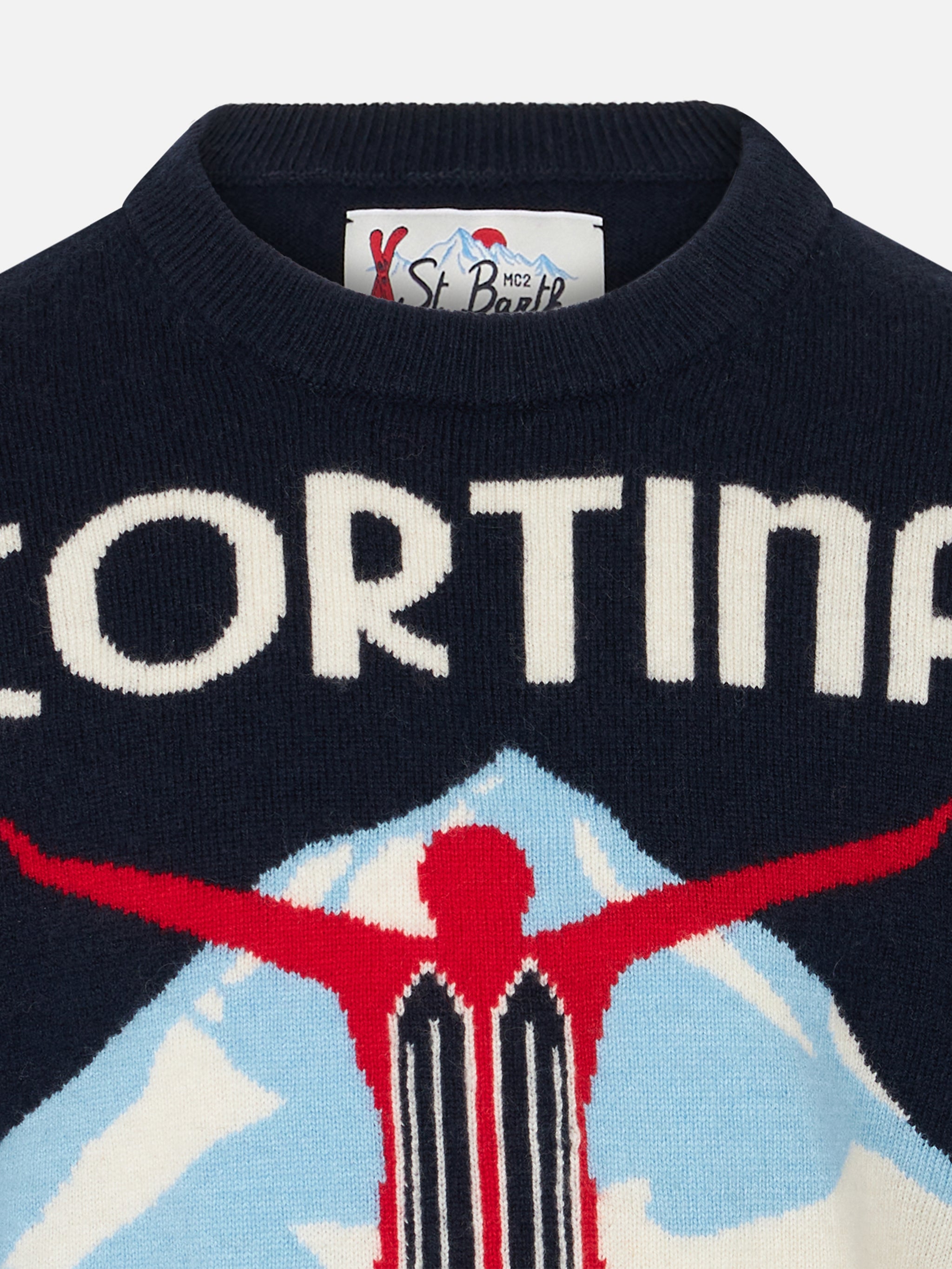 Boy Crewneck Sweater With Cortina Postcard Print Blue