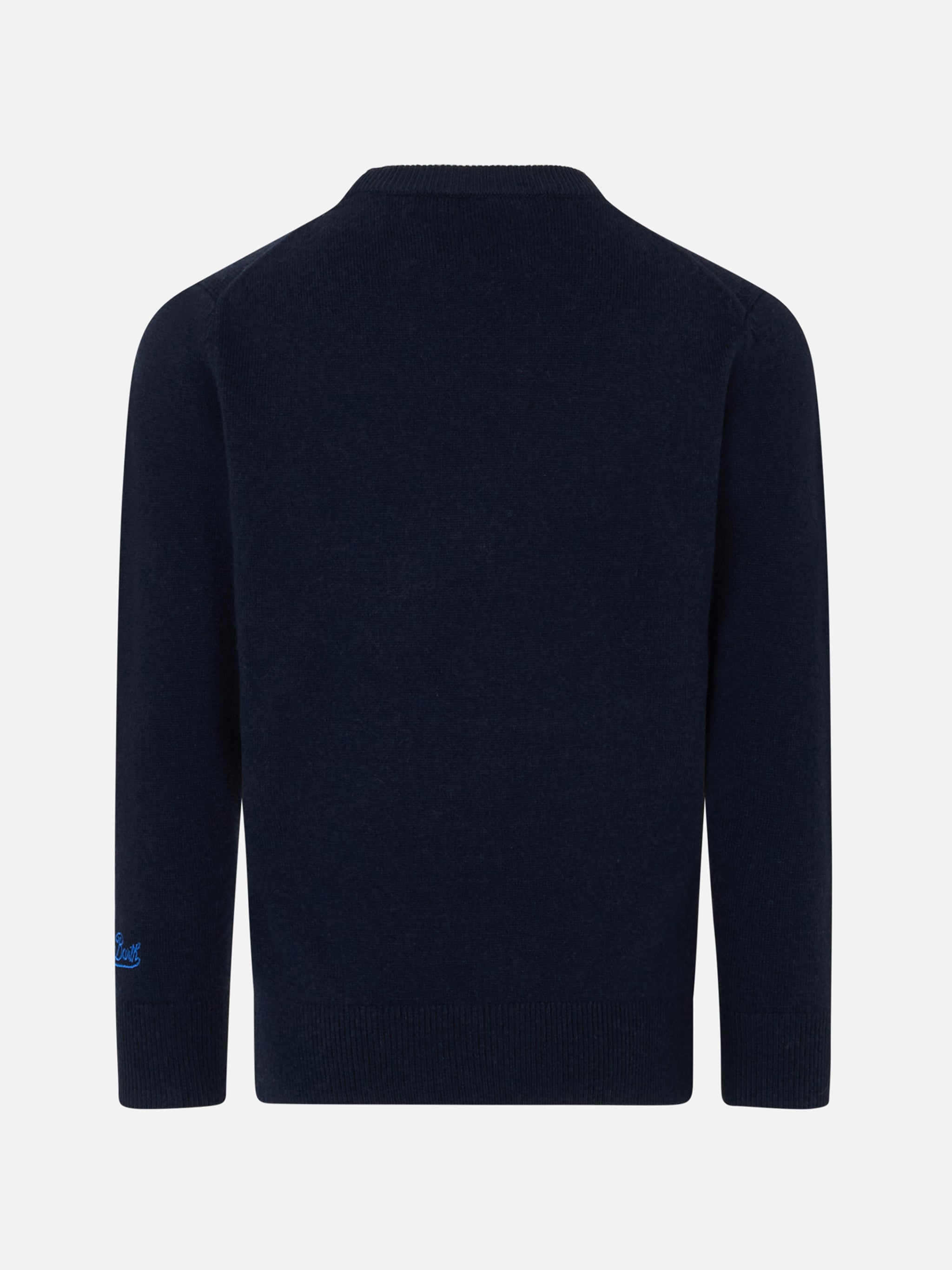 Boy Crewneck Sweater With Cortina Postcard Print Blue