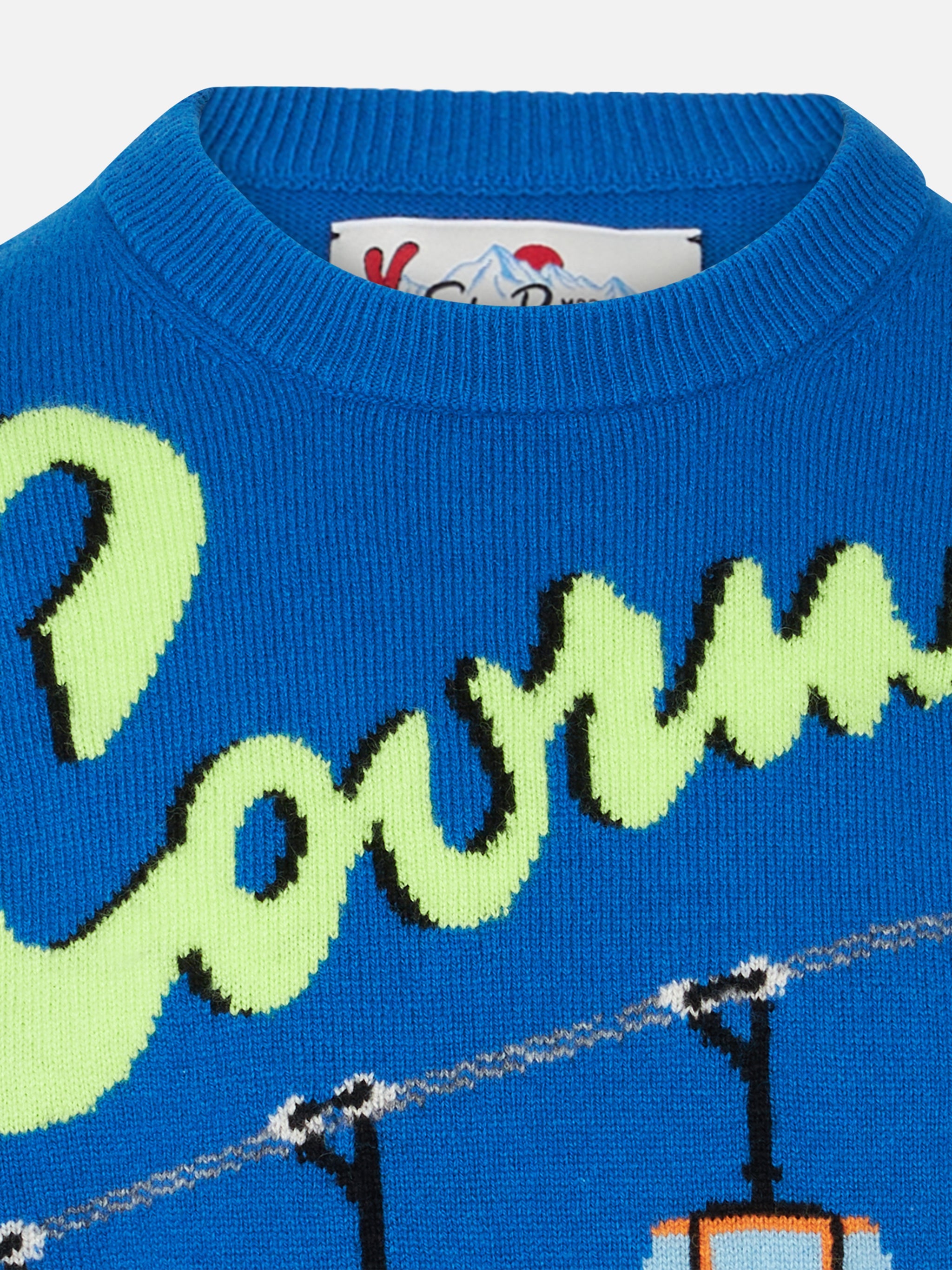 Boy Crewneck Sweater With Courma Cable Postcard Jacquard Blue