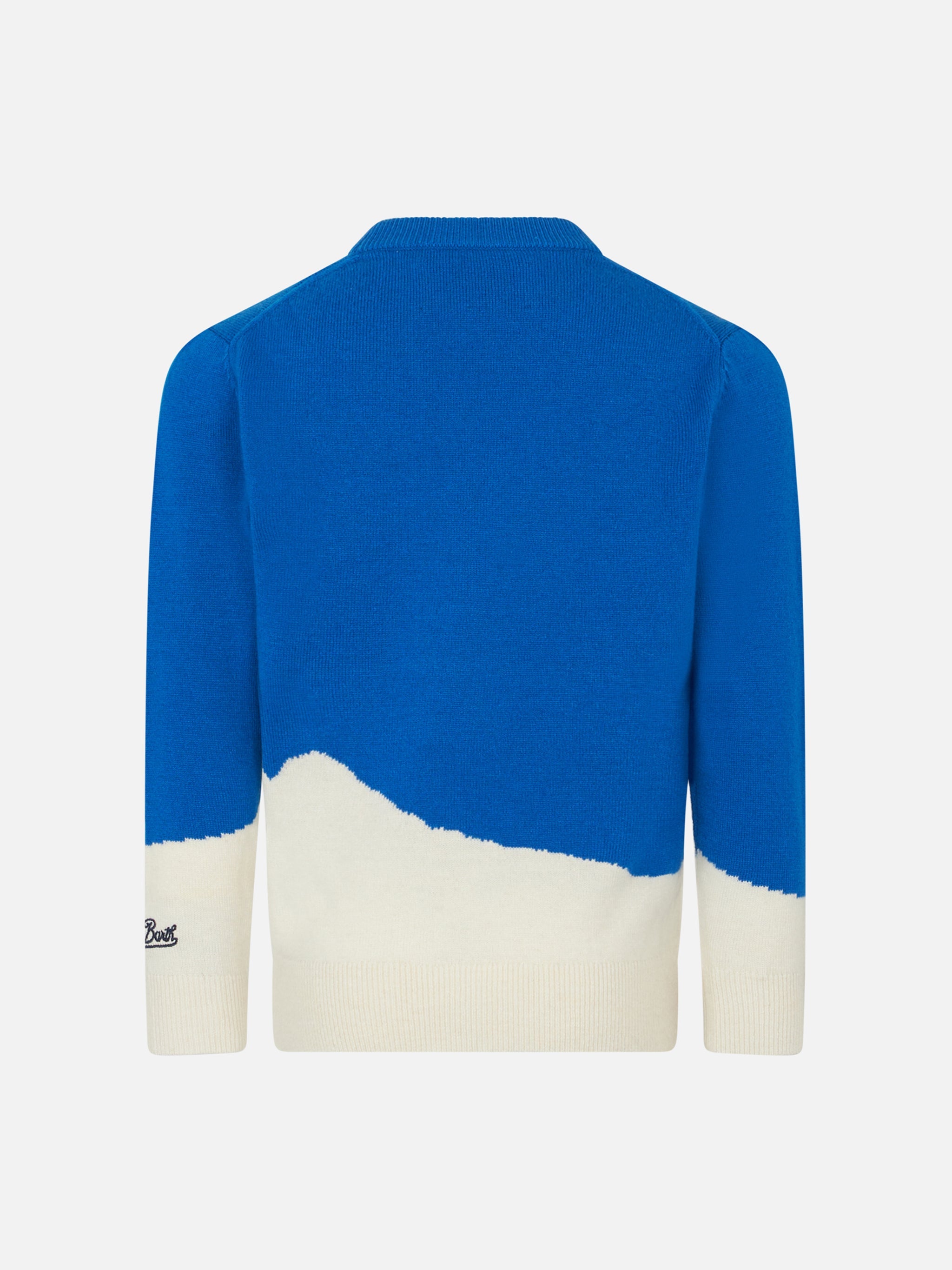 Boy Crewneck Sweater With Courma Cable Postcard Jacquard Blue