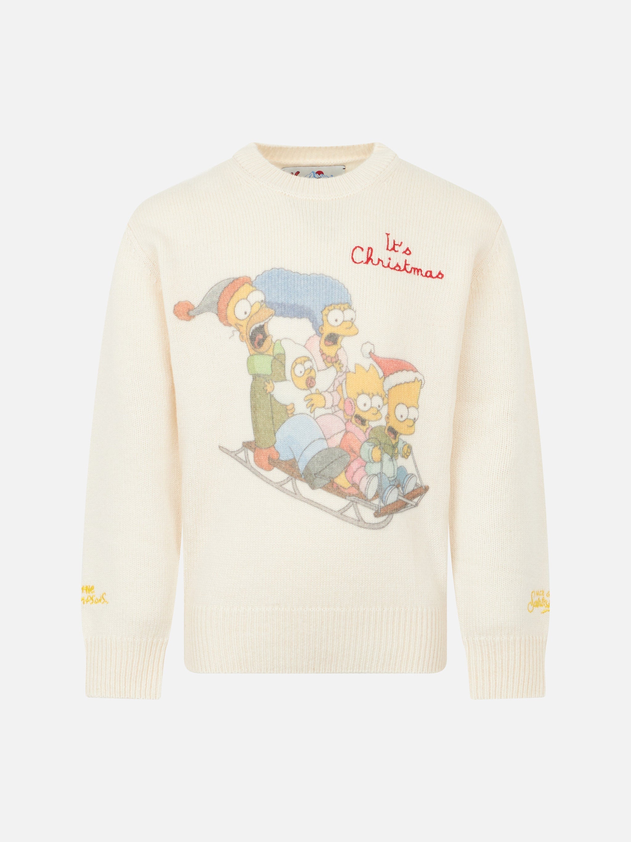 Boy Crewneck Sweater With The Simpson Family Jacquard | Simpsons Special Edition White