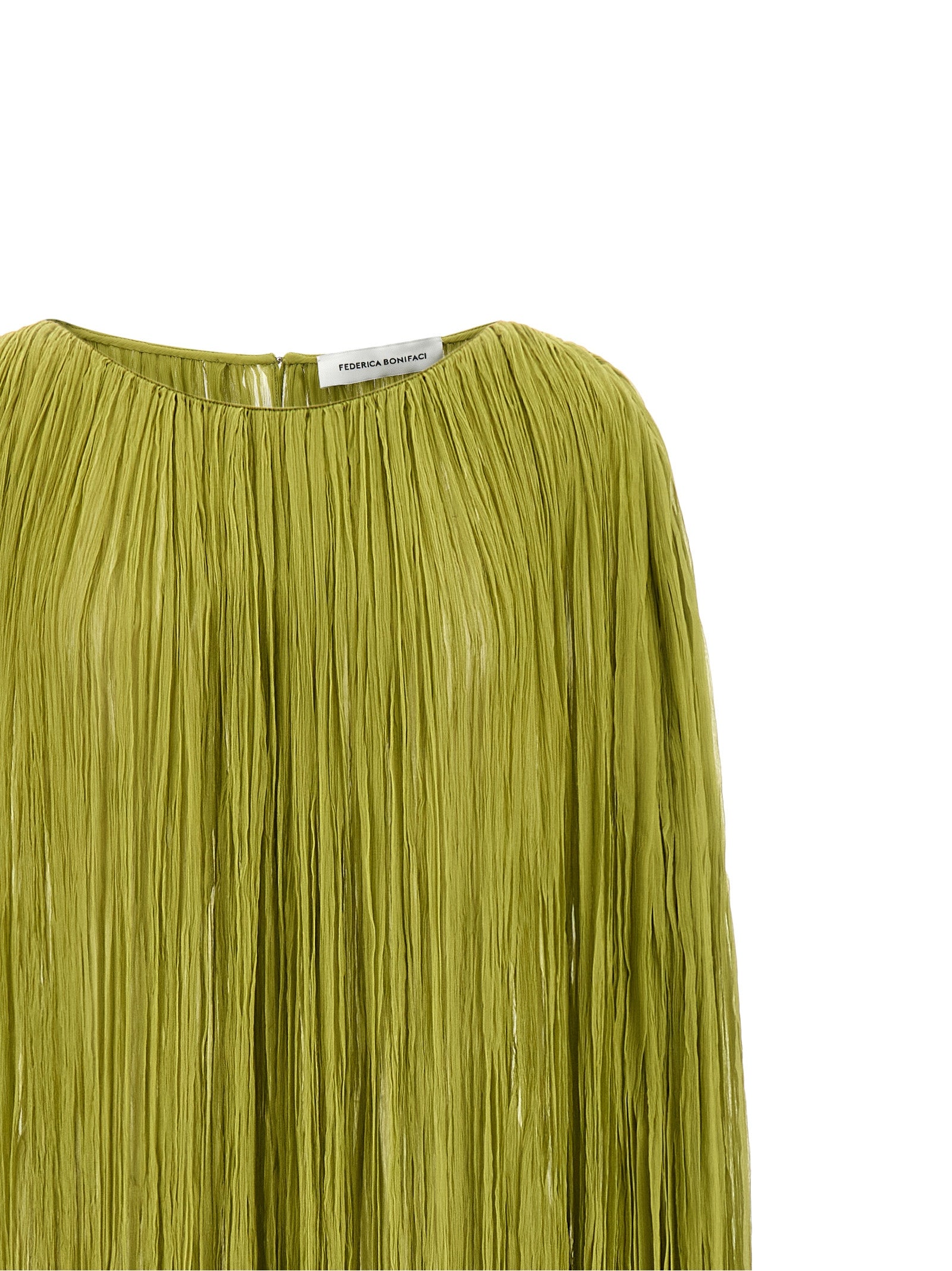 The Pleated Dress Cape Green Silk