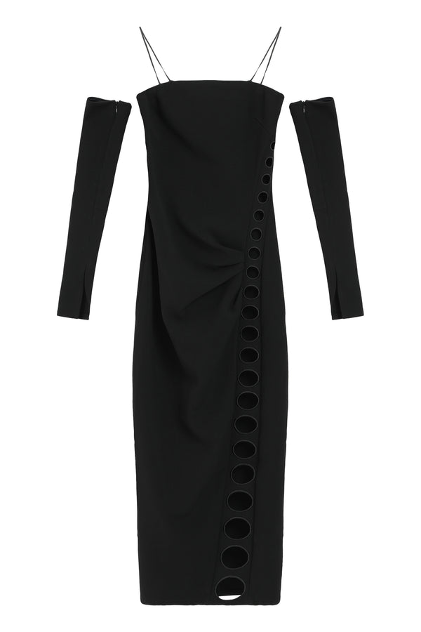 Fitted Black Dress With Off-Shoulder Design Polyester