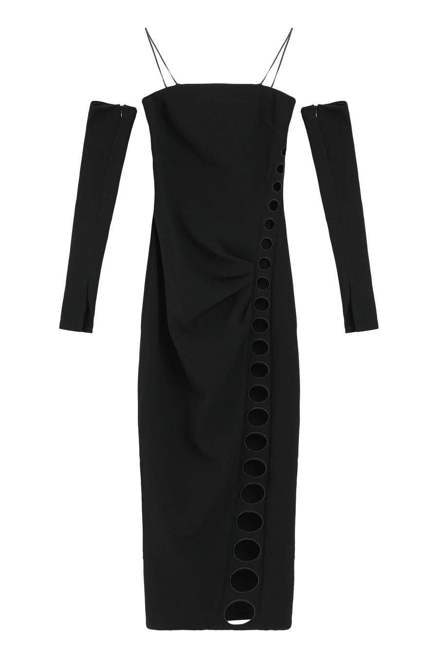 Fitted Black Dress With Off-Shoulder Design Polyester