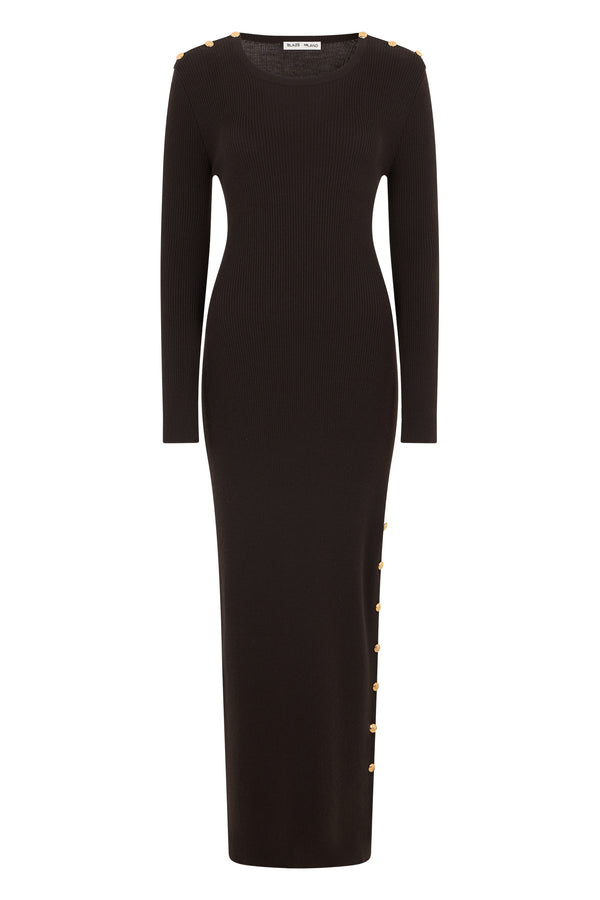 Long Ribbed Dress Brown Wool