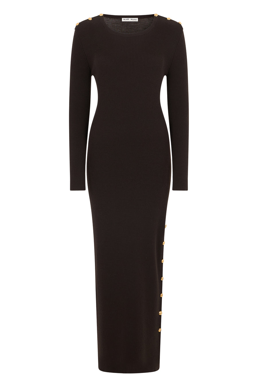 Long Ribbed Dress Brown Wool
