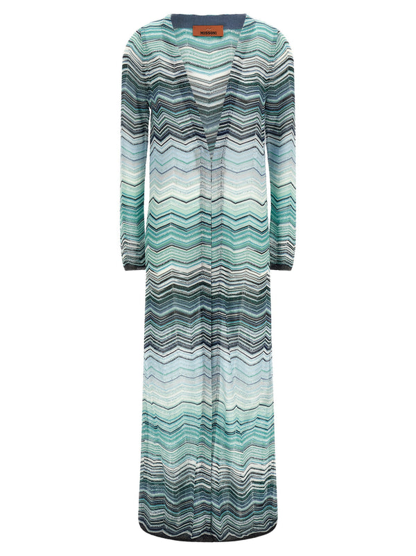Missoni Chevron-Knit with Sequins Cardigan — turquoise