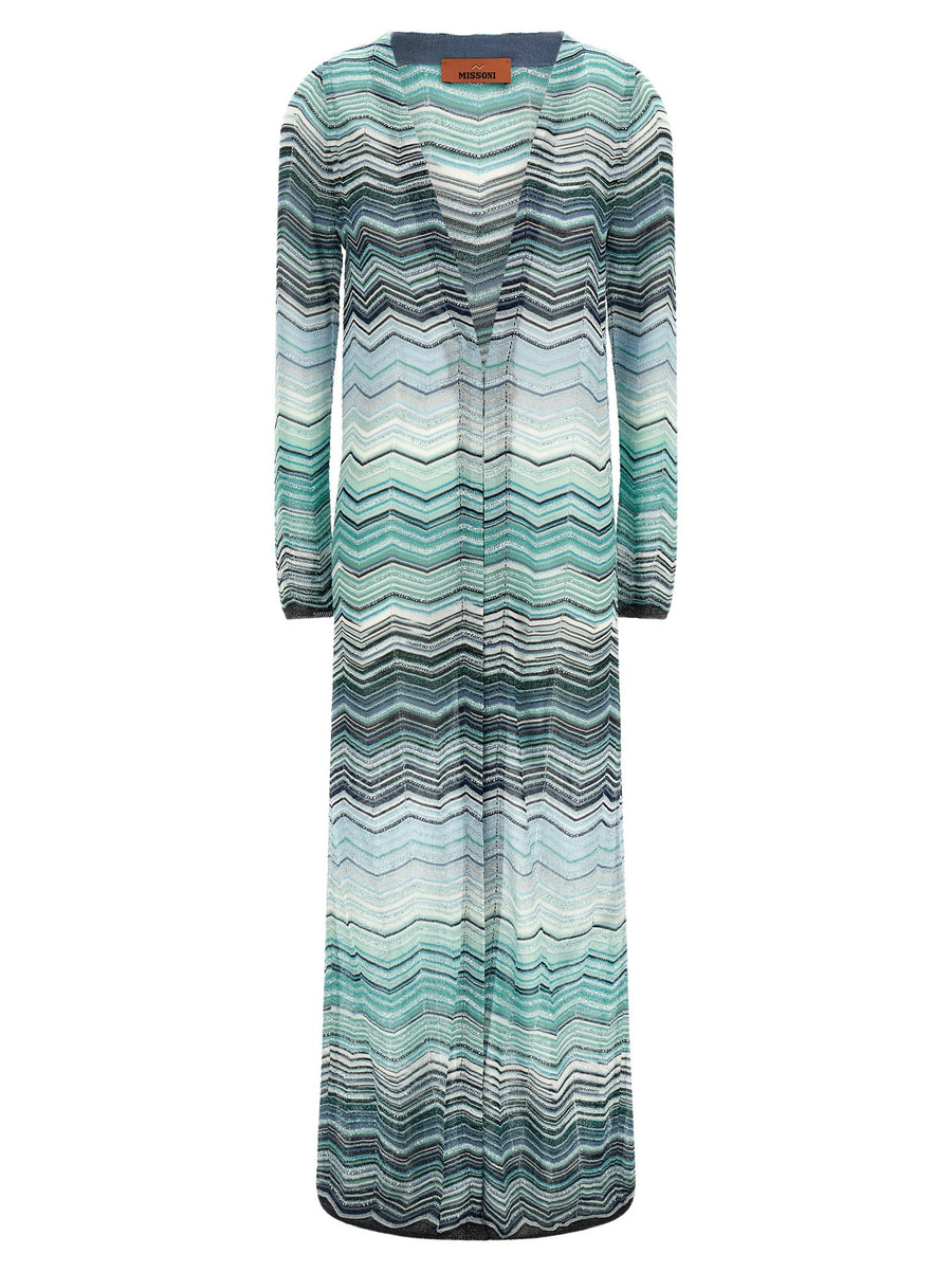 Missoni Chevron-Knit with Sequins Cardigan — turquoise