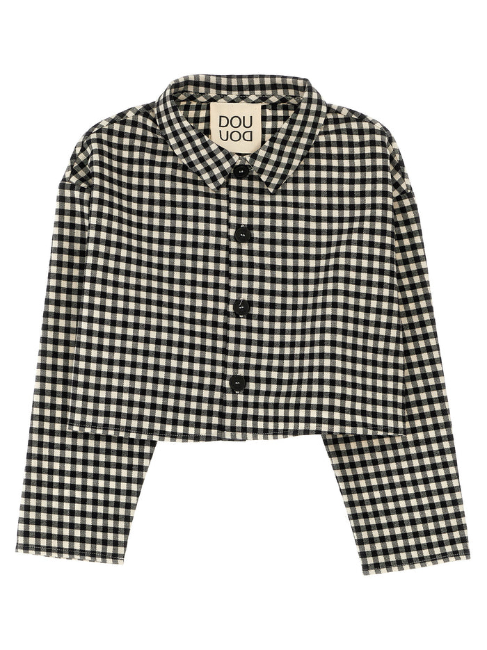 Flannel crop shirt White/black Cotton Shirt, Blouse