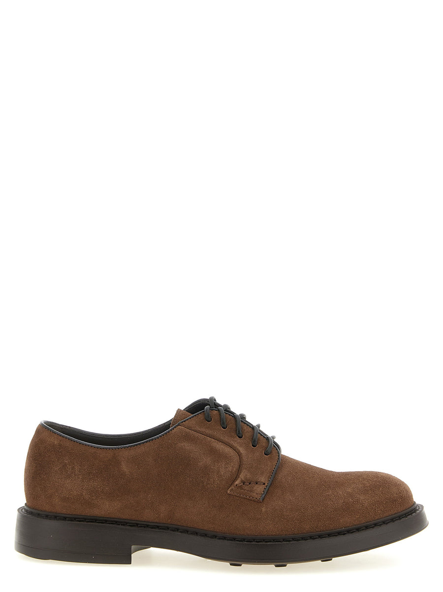 Doucal's Suede Lace-Up Derby Shoe — Brown