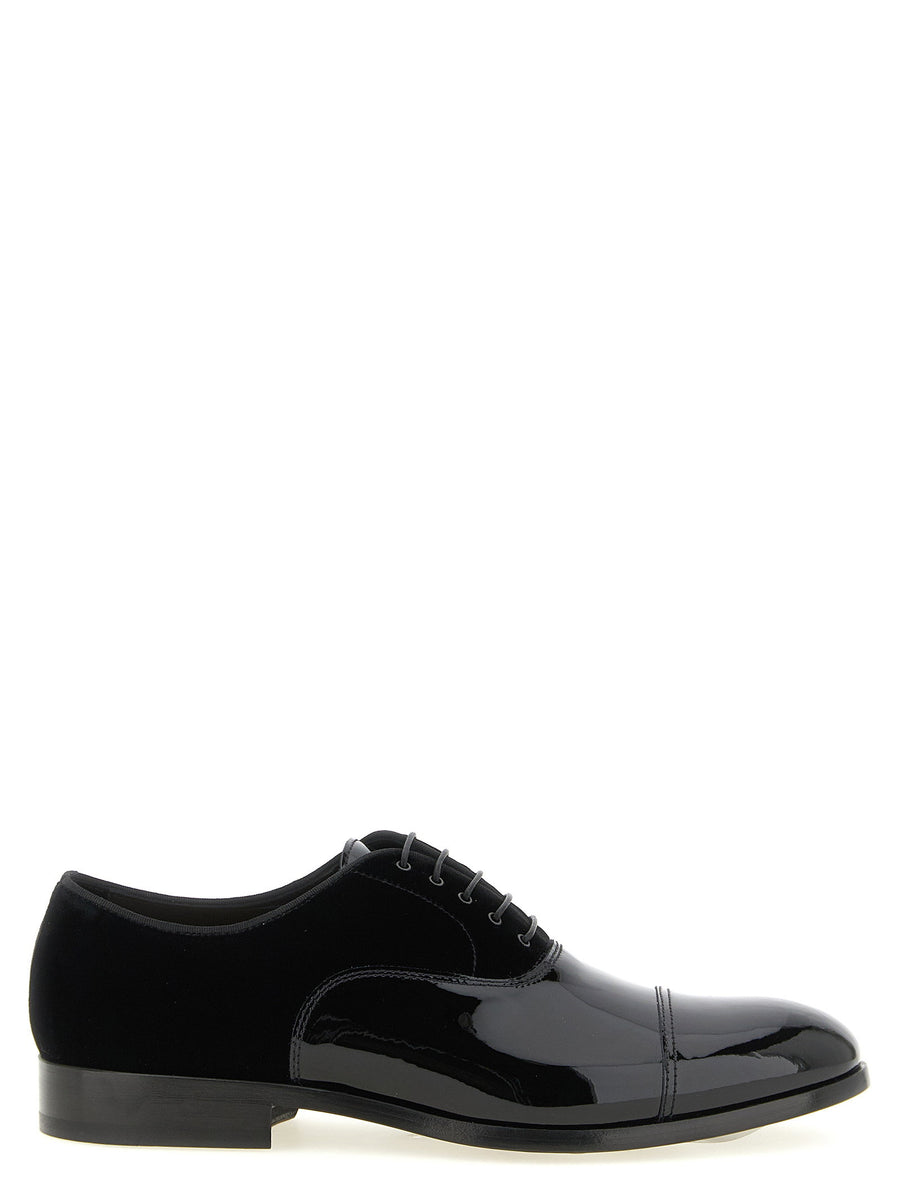 Doucal's Patent Leather and Velvet Oxford — Black
