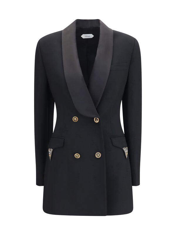 Wool Double Breasted Blazer Black Dress