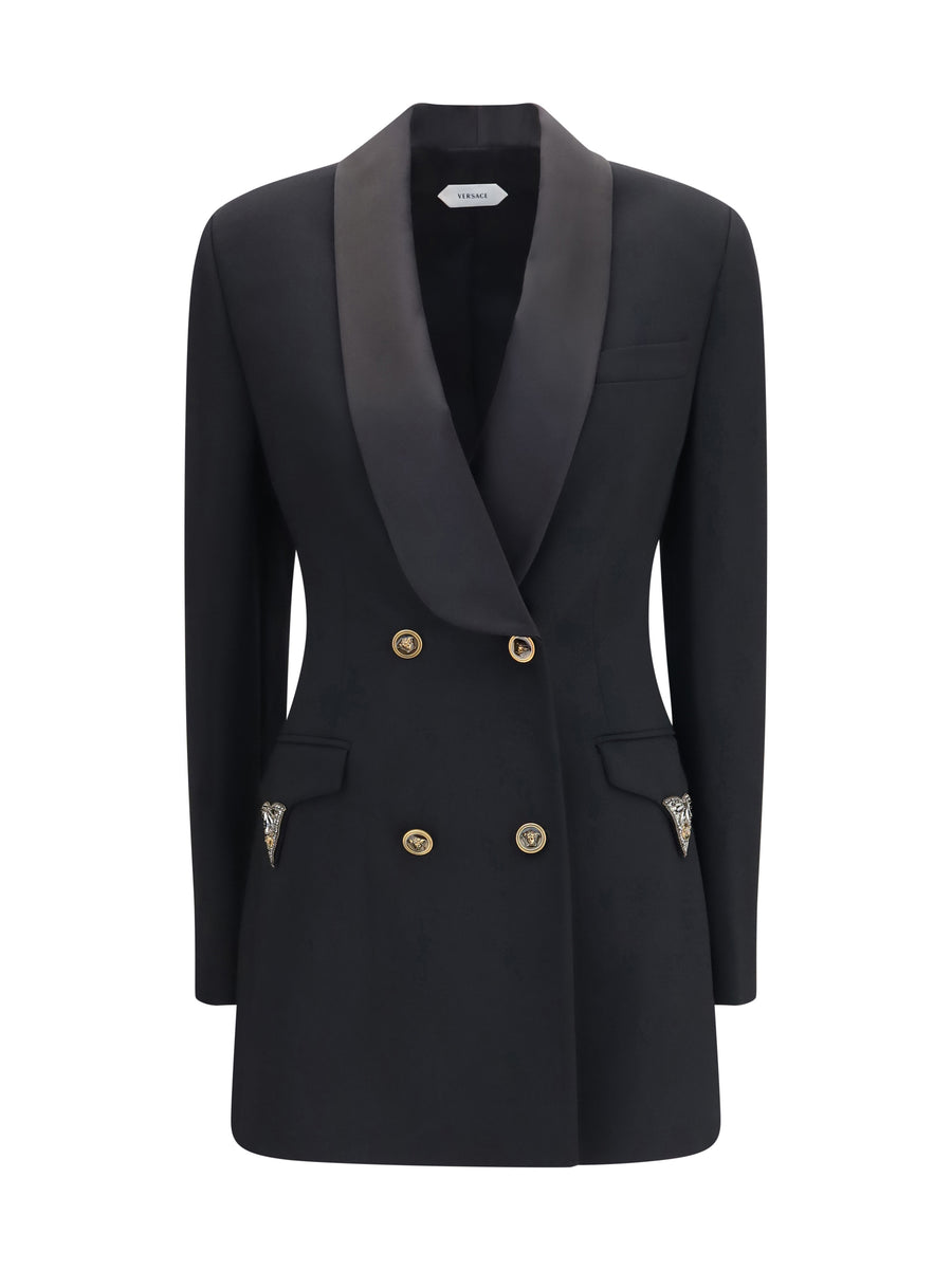 Wool Double Breasted Blazer Black Dress