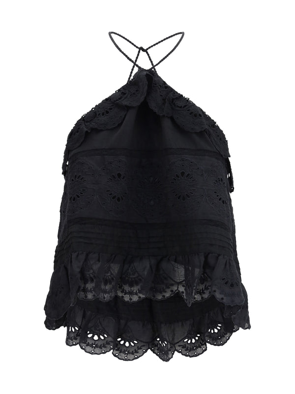 Prisha Ruffle Top Black Polyester; Cotton