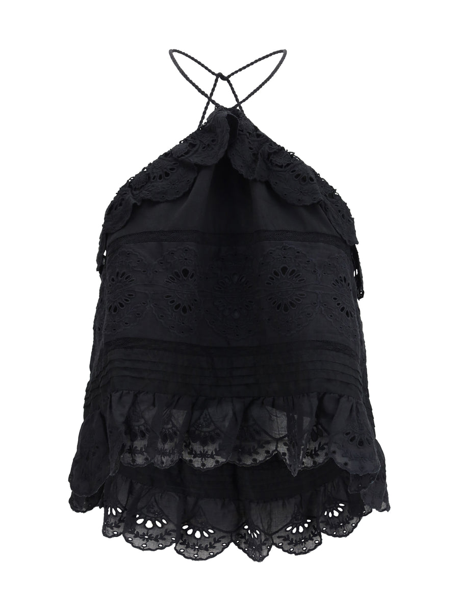 Prisha Ruffle Top Black Polyester; Cotton