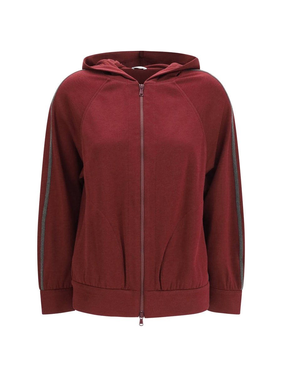 Brunello Cucinelli 67% Cotton; 31% Silk; 2% Polyamide zip hoodie in red