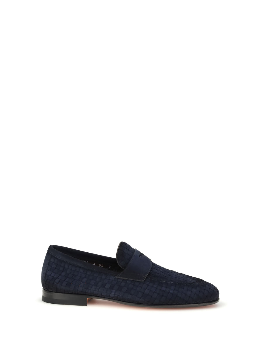 Santoni 100% calf leather Bos Taurus loafer in blue