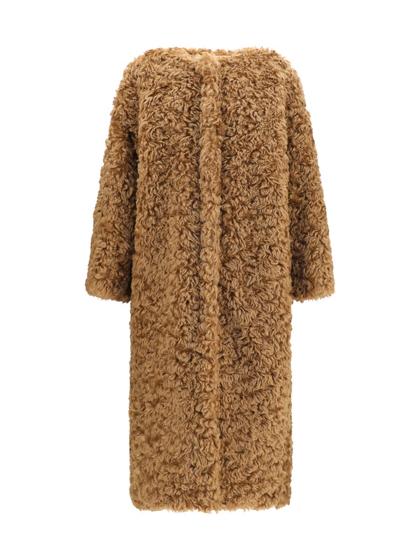 Long Plush Coat Champagne Polyester