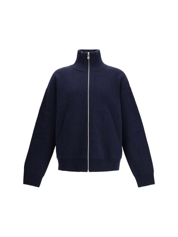 Zip-Up Sweater Navy Wool Ovis Aries; Nylon