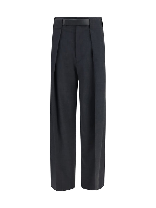 Ronda Wool Pants With Leather Belt Dark Grey