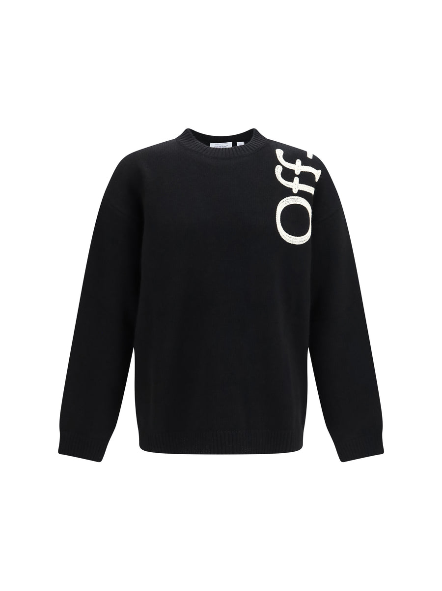Vertical Bookish Logo Knit Crewneck Black Wool Ovis Aries; Polyamide