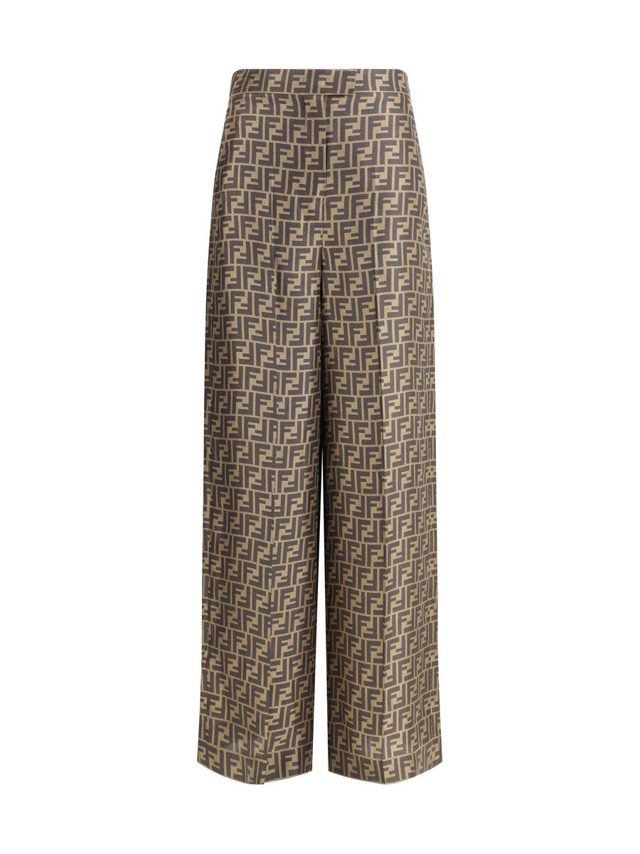 Monogram Pattern Silk Pants Tobacco